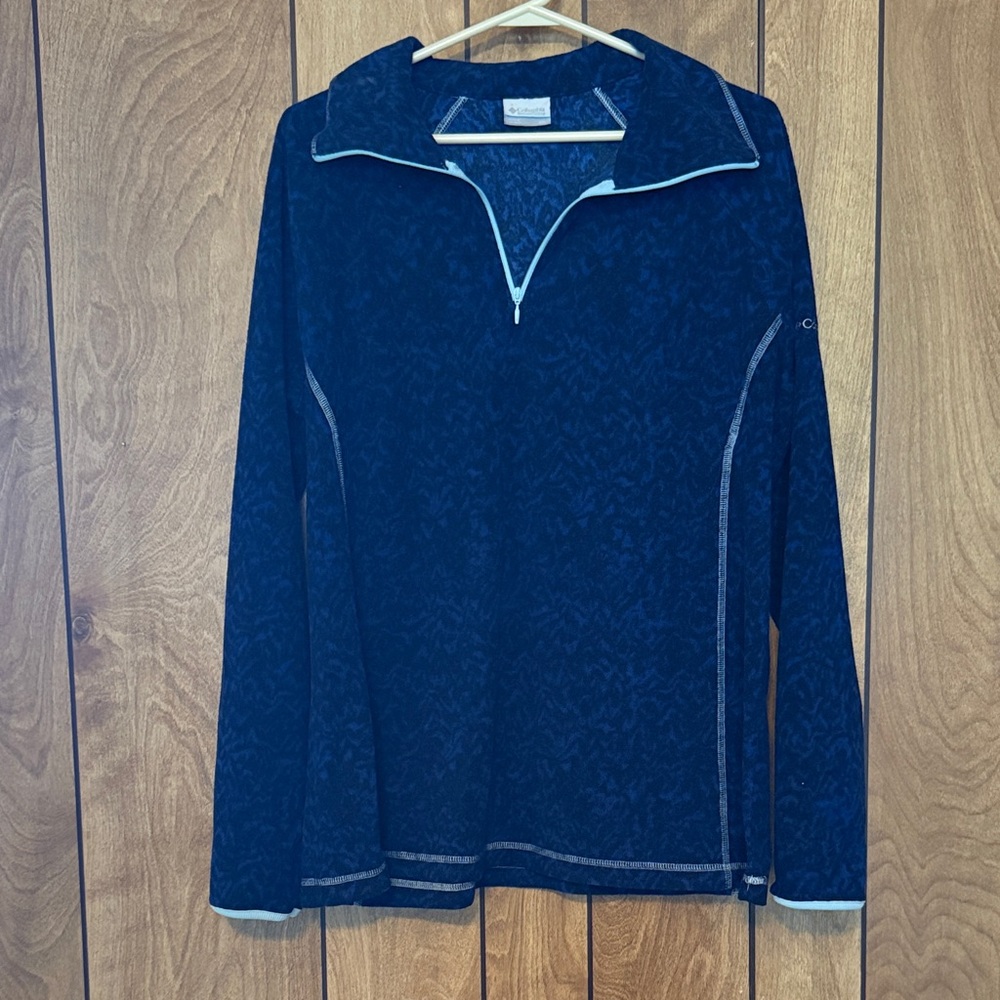 Columbia Women’s Size XXL Half Zip-Up  Sweater Navy Velour Light Blue Trim Soft